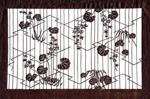 Stylized Bark Pattern with Maple and Hollyhock
