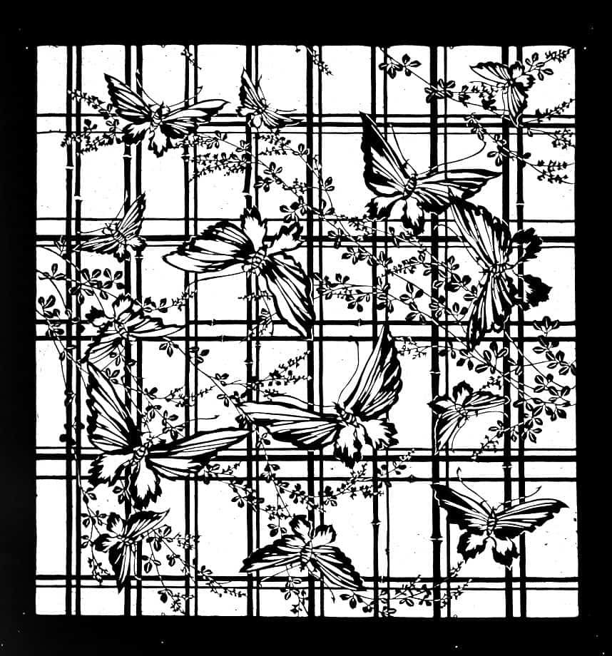 Art Nouveau Butterflies over Lattice