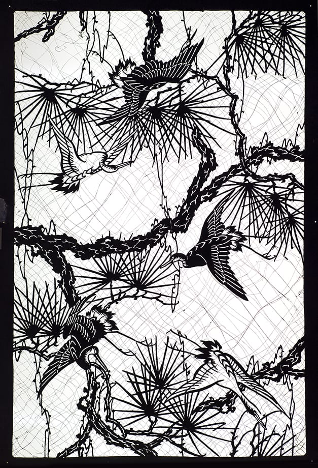 Cranes in Pine Trees