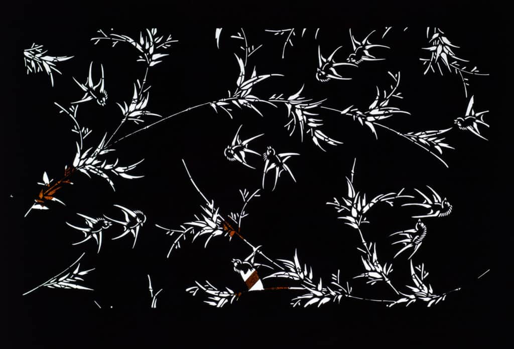 Birds Flying through Bamboo